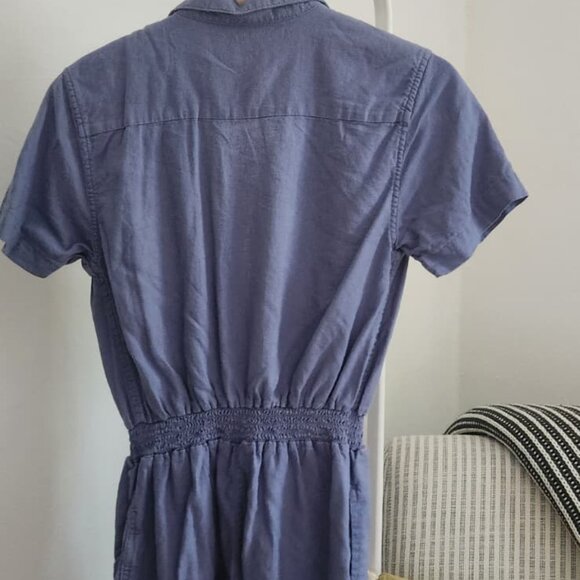 Onia Chambray Romper S/P Blue Button Front Smocked Waist Resort - Picture 2 of 8